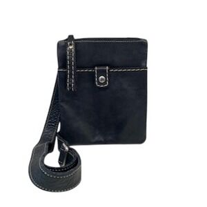 Roots Canada Black Genuine Leather Crossbody Bag Flat Travel Messenger Pouch